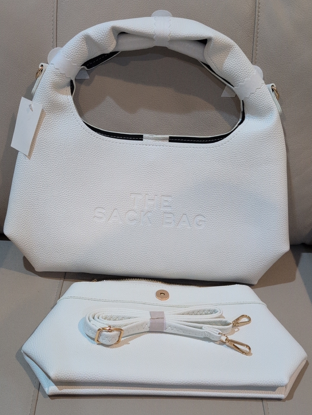 White Vegan  "The Sack Bag"  with Detachable Strap  - NWT